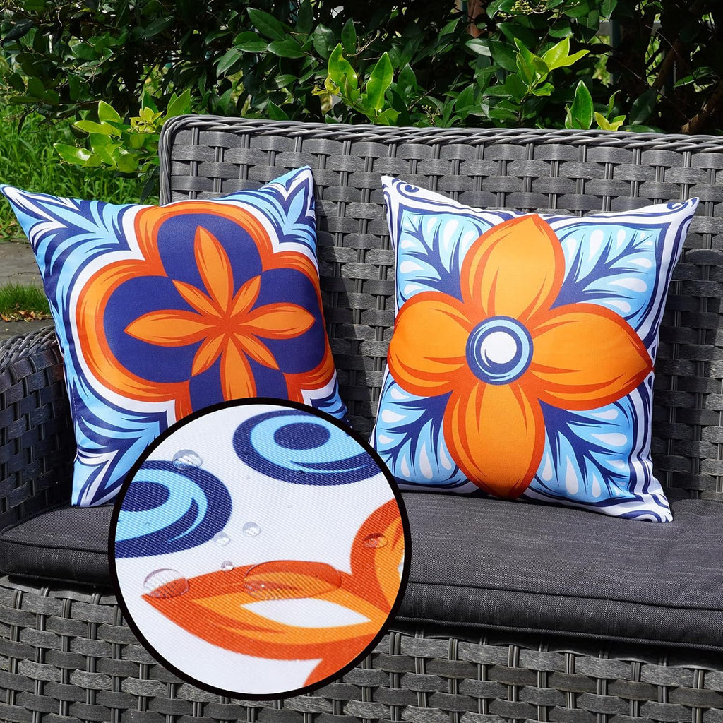Outdoor Pillow Covers Waterproof Set of 4 Floral Boho Decorative Throw Cushion Cover Farmhouse Pillows for Bench