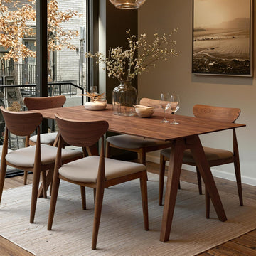 Farmhouse Rectangular Dining Table for 6 People, Modern Mid-Century Walnut Kitchen Dinner Tables Furniture, Natural