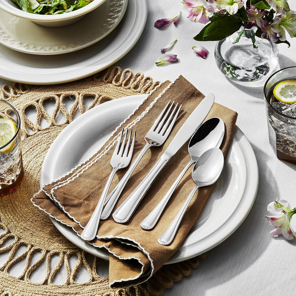 Alcea 65-Piece Flatware Set, Stainless Steel, Silver