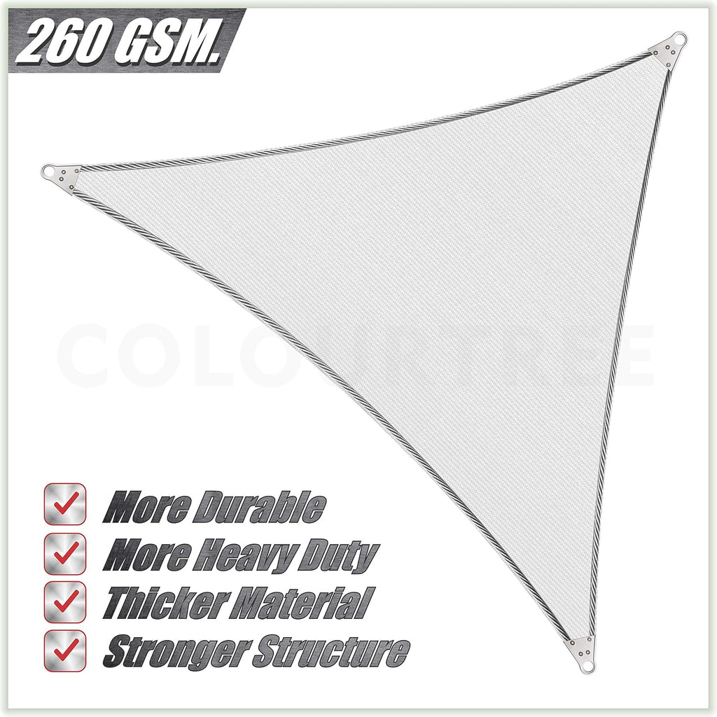 Super Ring 16' x 16' x 16' Beige Triangle Sun Shade Sail, Commercial Grade UPF50 Canopy, Reinforced Corners & Edges