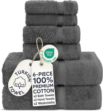 Hotel & Spa Quality 100% Cotton Premium Turkish Towels | Soft & Absorbent (Dark Gray, 6-Piece Towel Sets)