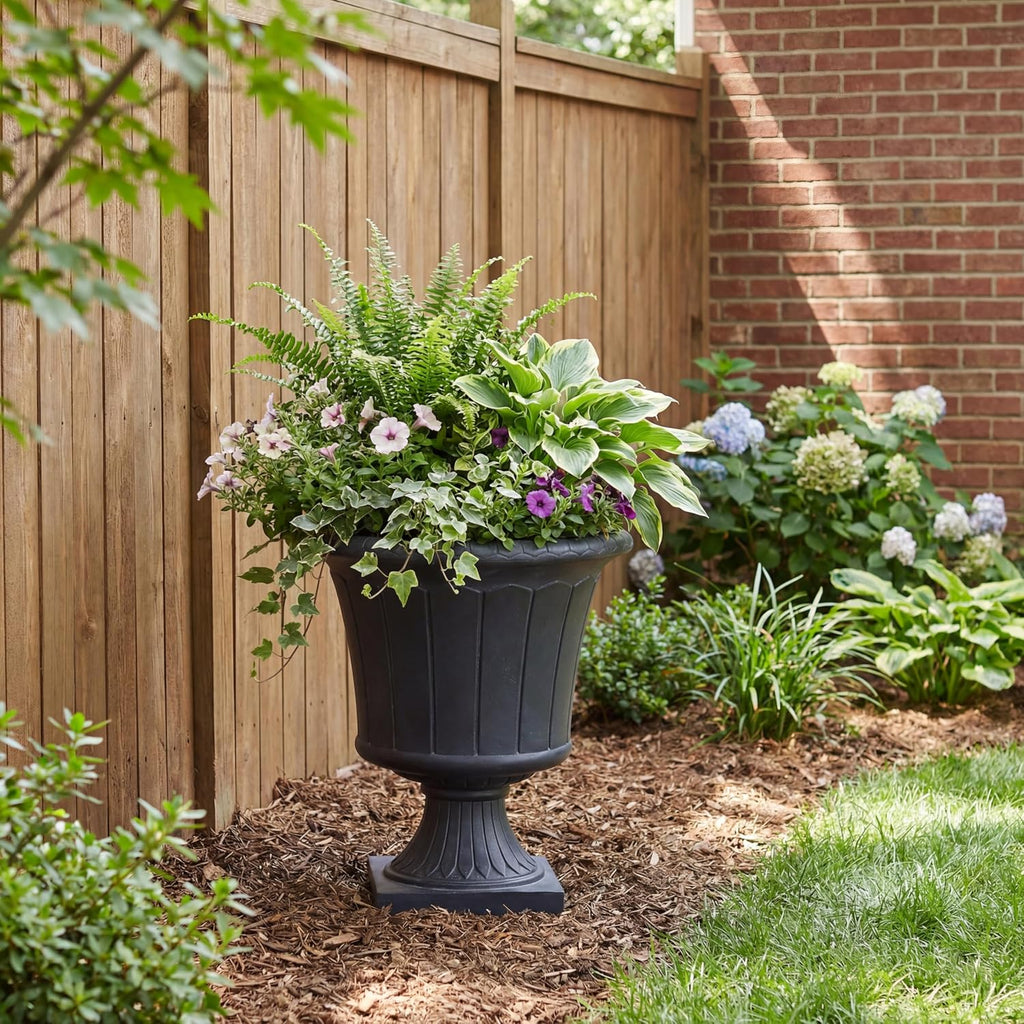 Cisal Round Concrete Planter, Garden Flower Pot with Drainage Hole, MGO Patio Urn Planter for Outdoor Plants, Outdoor