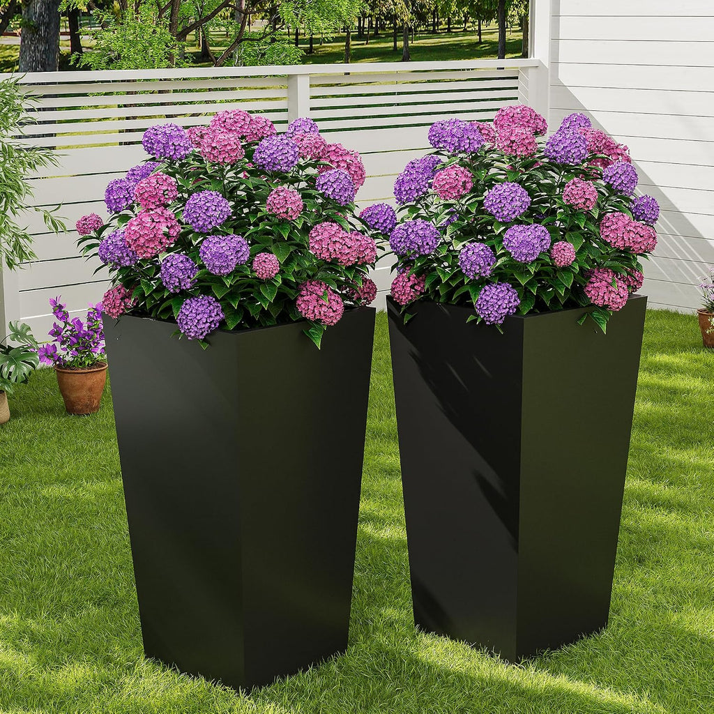 30" Tall Planters Set of 2, Outdoor&Indoor Black Planter Pots | High Front Porch Planter Pots with Drainage