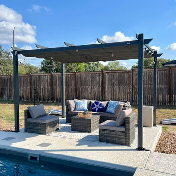 10' x 13' Aluminum Outdoor Pergola Wind-Resistant Retractable Pergola with Double Sun Shade Canopy Heavy-Duty Metal