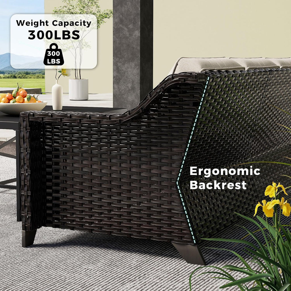 Patio Couch, Wicker Outdoor Conversation Set | Patio Couch with Olefin Removable Cushion, All-Weather Outdoor Sofa