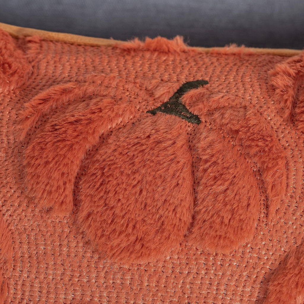 Fall Pumpkins Decorative Pillow Covers 20x20 Set of 2, Dark Rust Red Soft Plush Faux Fur Wool Farmhouse Throw Cushion