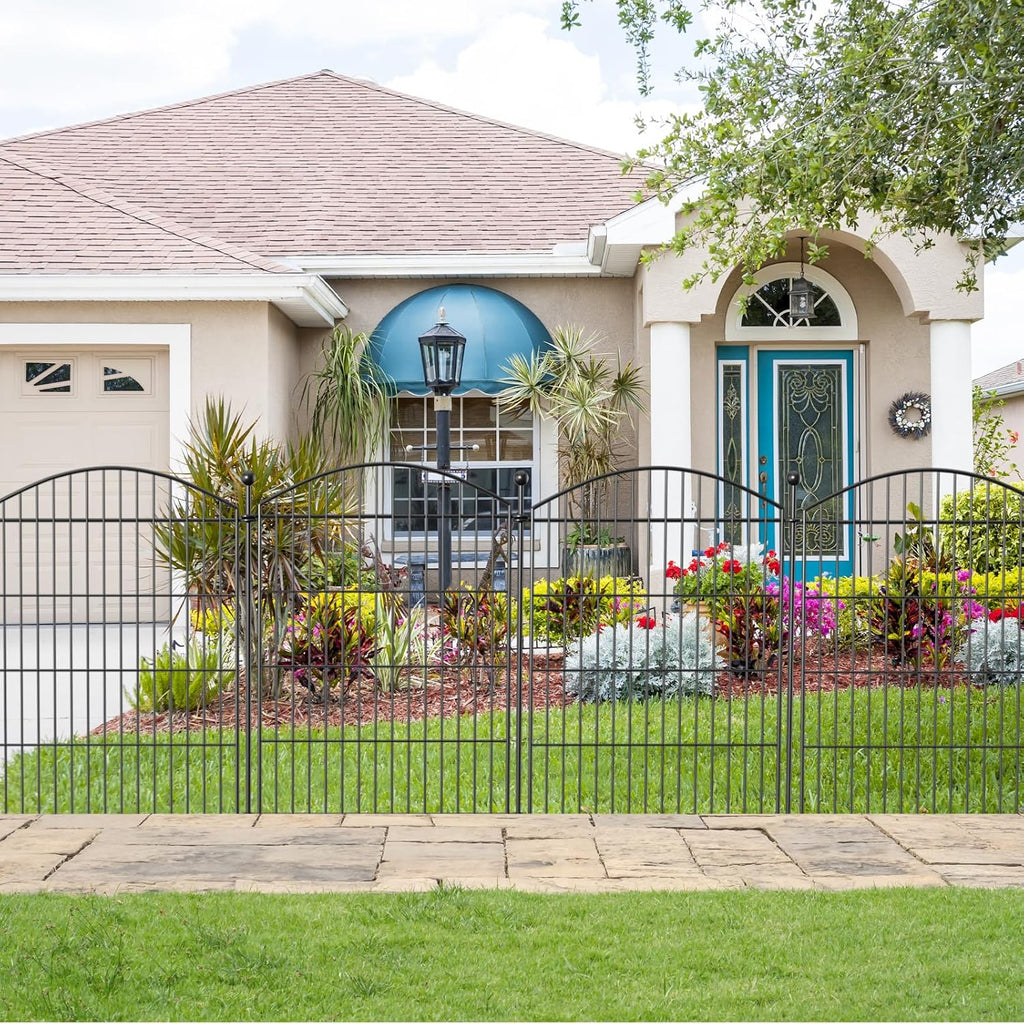 Decorative Garden Fence Animal Barrier with Gate 40 in(H)×27.6 Ft(L) 12 Panels, Dog Rabbit Fencing Arched Rustproof