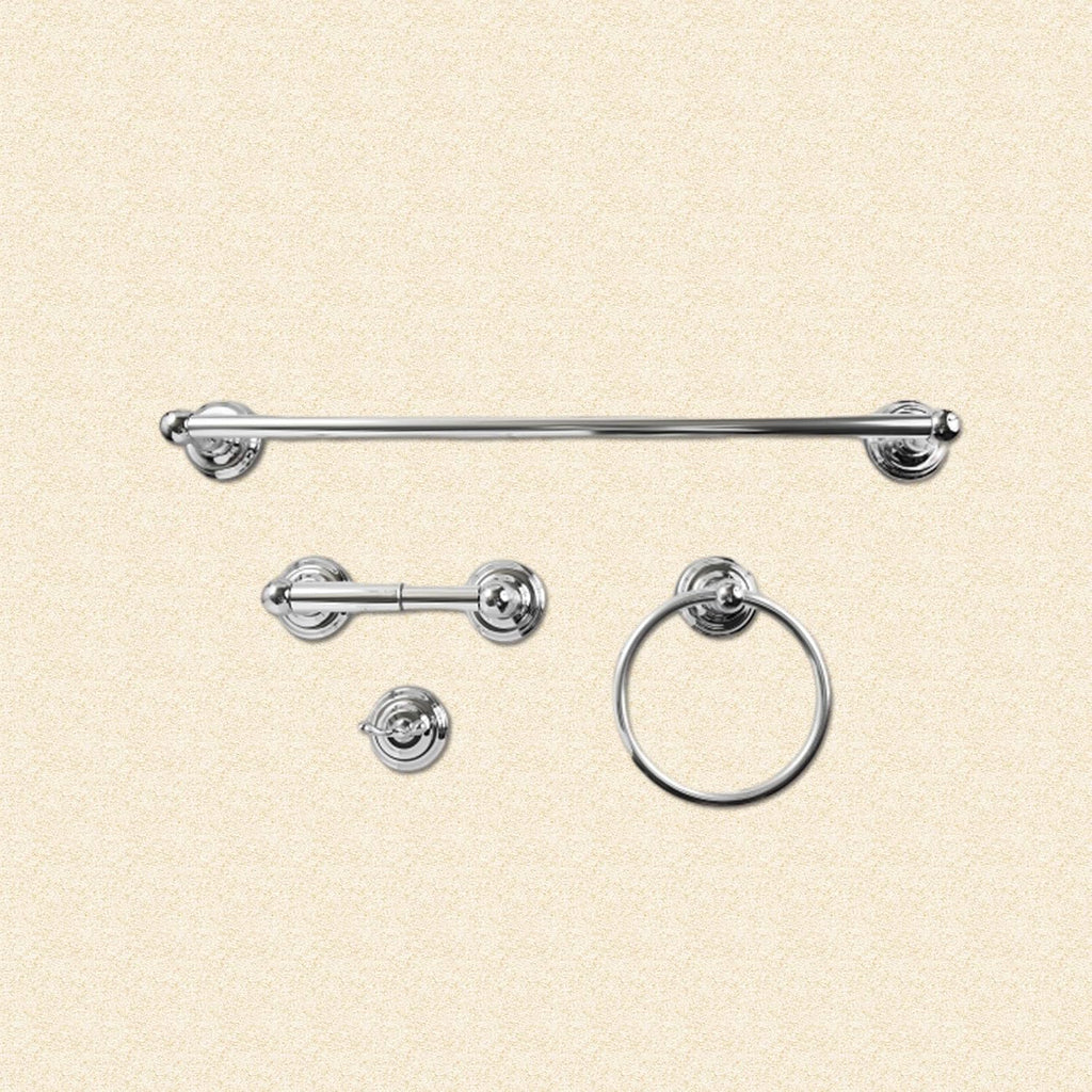 Modern Silver Bathroom Hardware Accessories Set, Includes Robe Hook, Toilet Paper Holder, Towel Ring, 24" Towel Bar