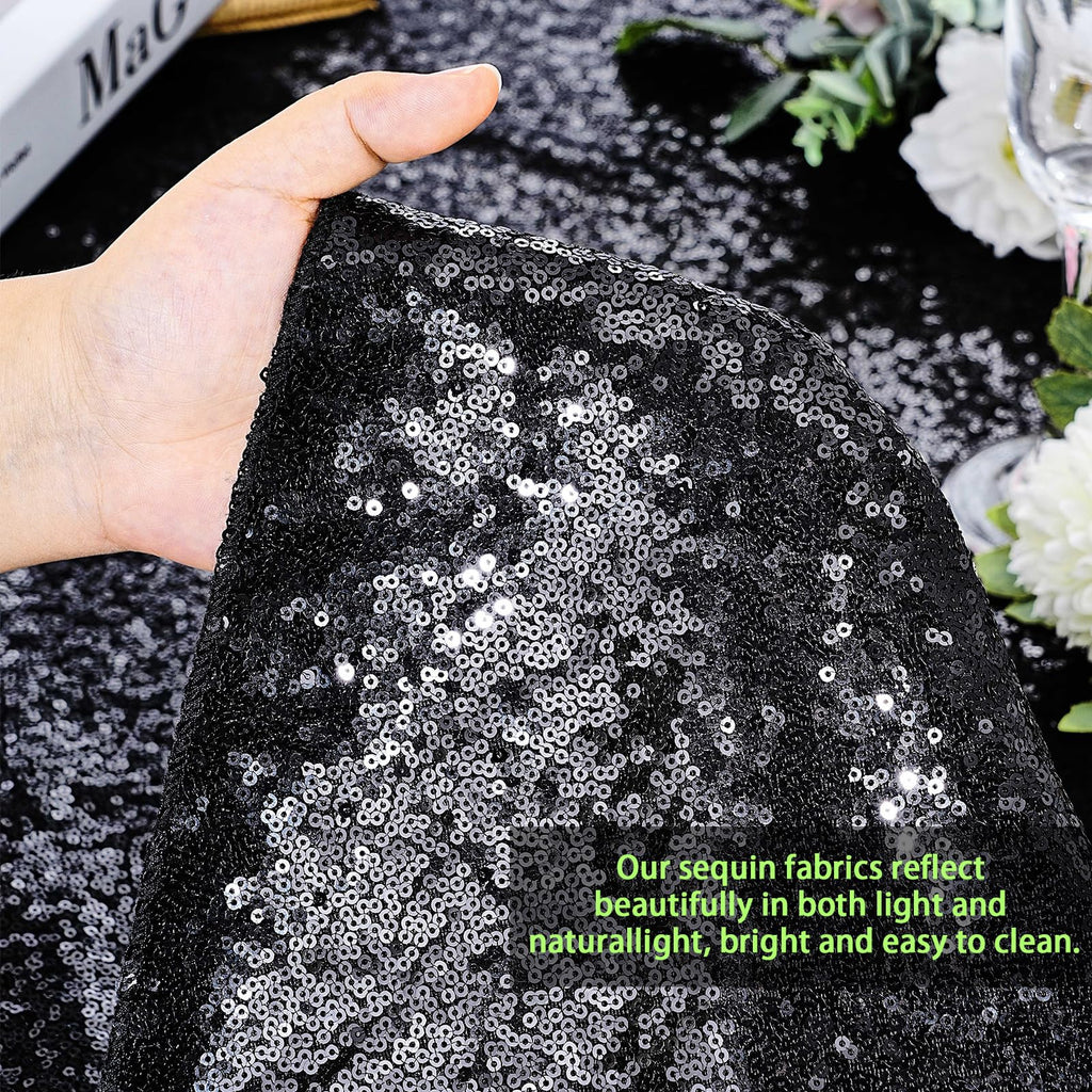 Black Sequin Tablecloth 60"x102" Black Table Cloth Rectangle Glitter Fabric