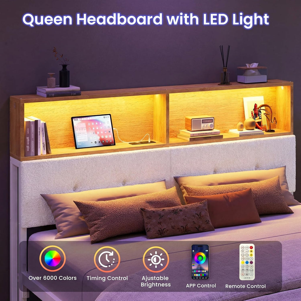 Queen Headboard Only, Wood Color & White | Upholstered