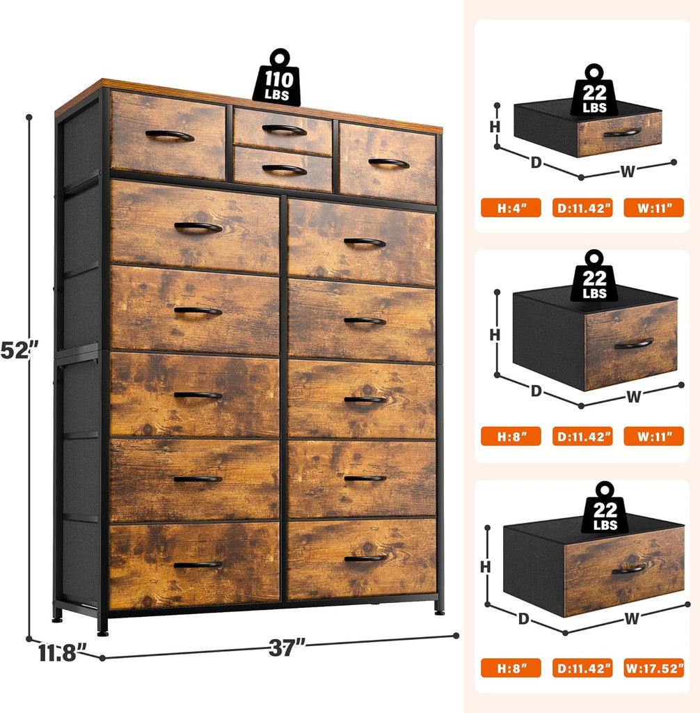 Tall Dresser , Anti-Tip, 52" H Vertical Storage Cabinet | Large Storage Tower Closet, Foldable Fabric Drawers for