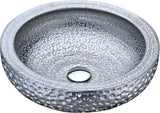 Tempered Glass Vessel Bowl Sink in Speckled Silver, Silver Top Mount Bathroom Sinks Above Counter