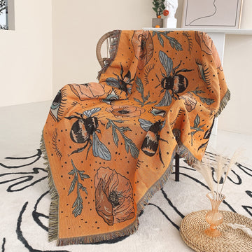 Boho Throw Blanket Reversible Cotton Bohemian Tapestry Hippie Room Decor Double Sided (Boho Bee Yelow 50"x60")