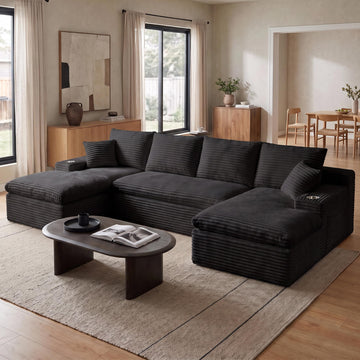 120" Modular U-Shaped Sectional Sofa, Boneless Couch, Black