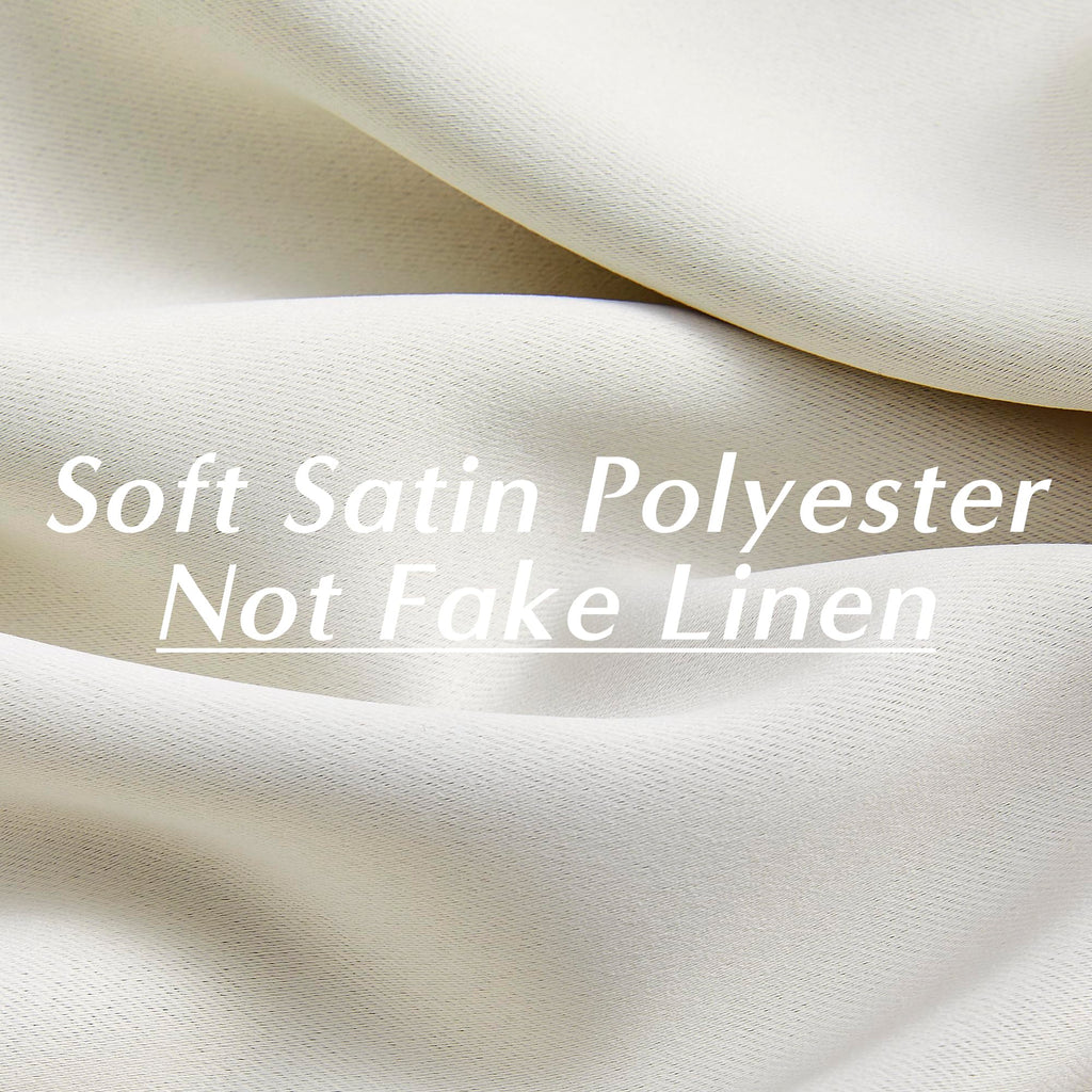 Ivory Satin Black Out Curtains 96 Inch Long 2 Panel Set, Off White Silky Smooth Fabric, Wave Fold Ring Top or Turn