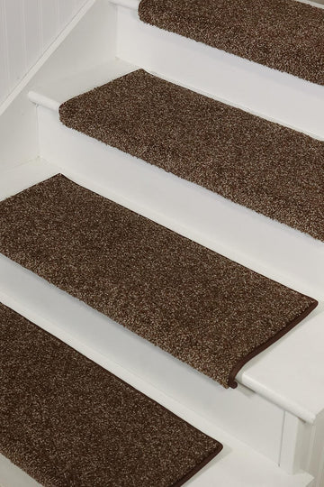 TM Rounded Bullnose Carpet Stair Treads - Anti Slip Indoor Stair Mats for Wooden Stairs, Style: Stoney Brook, Black