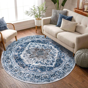 Round Rug 6 Ft Rugs Washable Circle Rug Non Slip Round Living Room Rugs Printed Faux Wool Vintage Round Dining Room