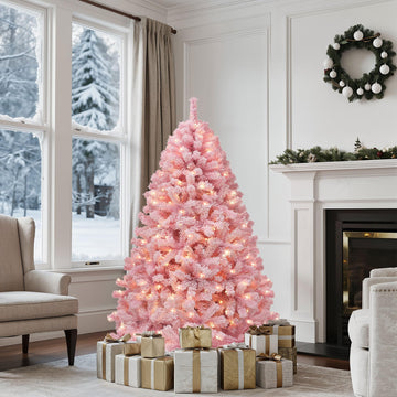 4.5ft Prelit Pink Flocked Christmas Tree w/ 200 Warm White Lights