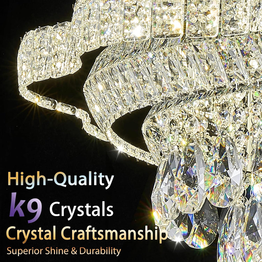 24 inch Crystal Chandeliers With Remote and APP Control, Modern Luxury Flush Mount Gold Ceiling Light, 3CCT Dimmable