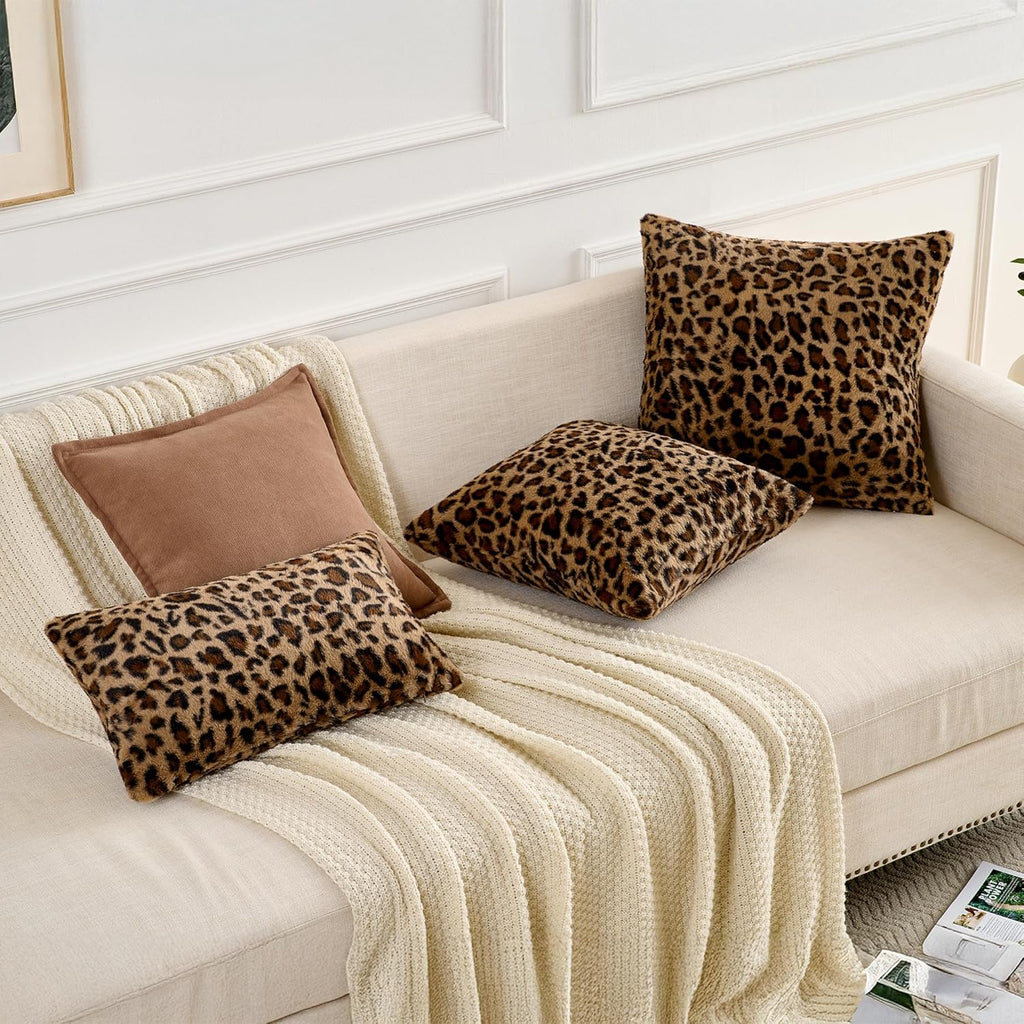 Cheetah Pillow Covers 18x18 Faux Fur Throw Pillow Covers Set of 2 Leopard Couch Pillow Covers Fluffy Soft Decorative