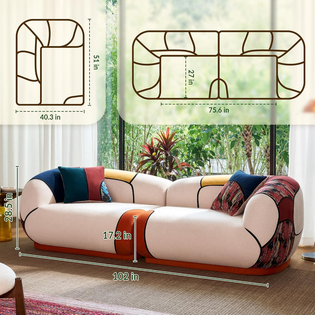 102" Oversized Modern Curved Sofa, Minimalist 4-Seat Chenille Couch for Living Room Apartment