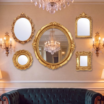 5 Pcs Vintage Gold Wall Mirror Set, 15in/7in/6in/4in, Vintage Style