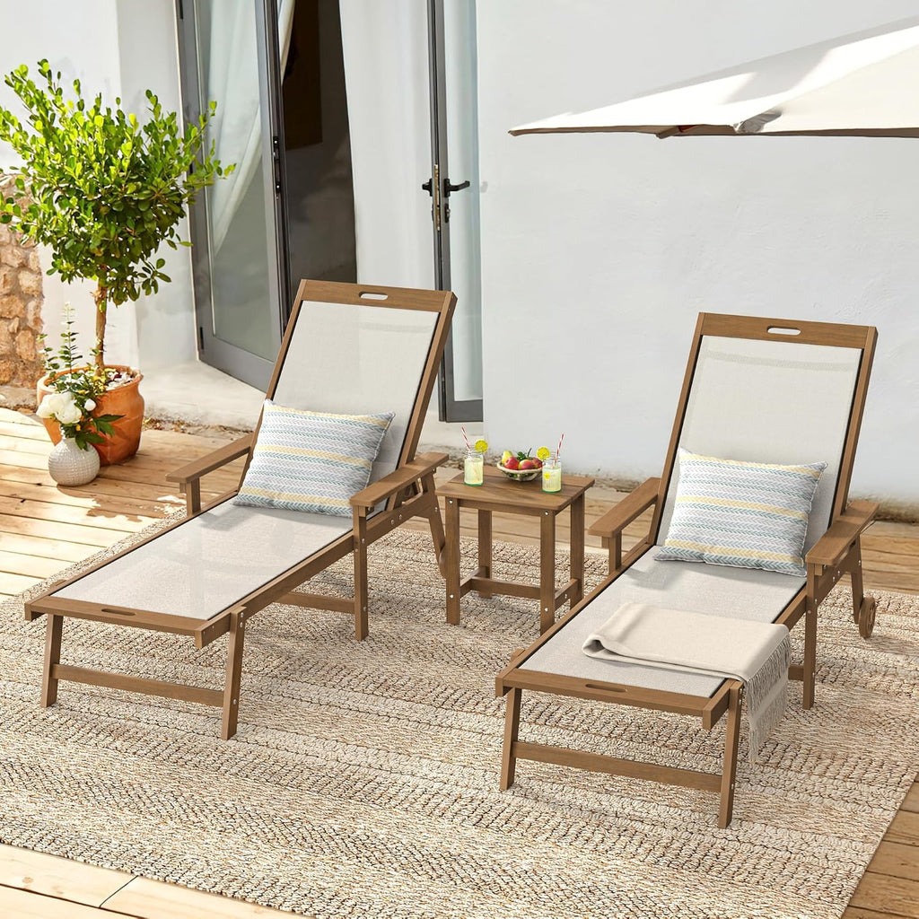 Lounge Chair Outdoor Set of 2,HDPS & HDPE Wicker Adjustable Chaise | 5-position Adjustable back, armrest, wheels, all