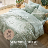 Queen Comforter Set - 7 Pieces Floral Sage Green GentleSoft Bedding Sets