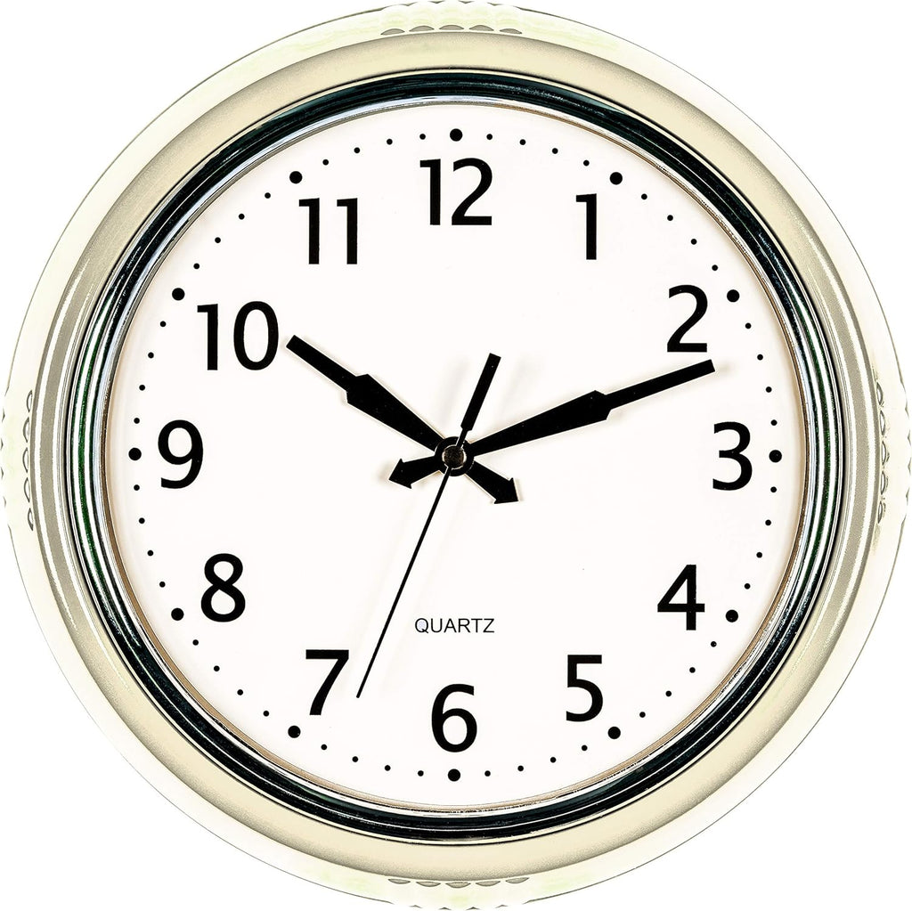 Bernhard Products Retro Wall Clock 9.5 Inch Cream Kitchen 50's Vintage Design Round Silent Non Ticking Quality Quartz