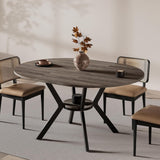 42"-58" Extendable Round Dining Table for 4-6, Kitchen Oval Table with Hidden Leaves & Storage Shelf, Space Saving
