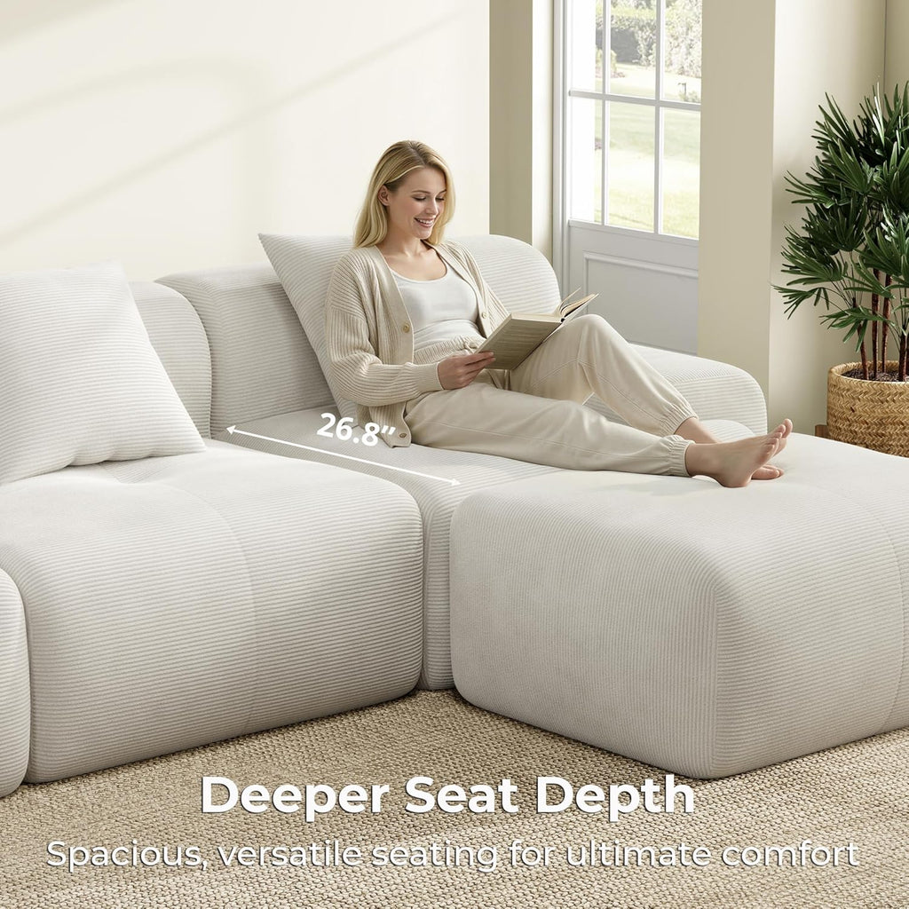 118" Modular Sectional Sofa with Ottoman, L-Shaped Boneless Couch with Deep Seat for Living Room