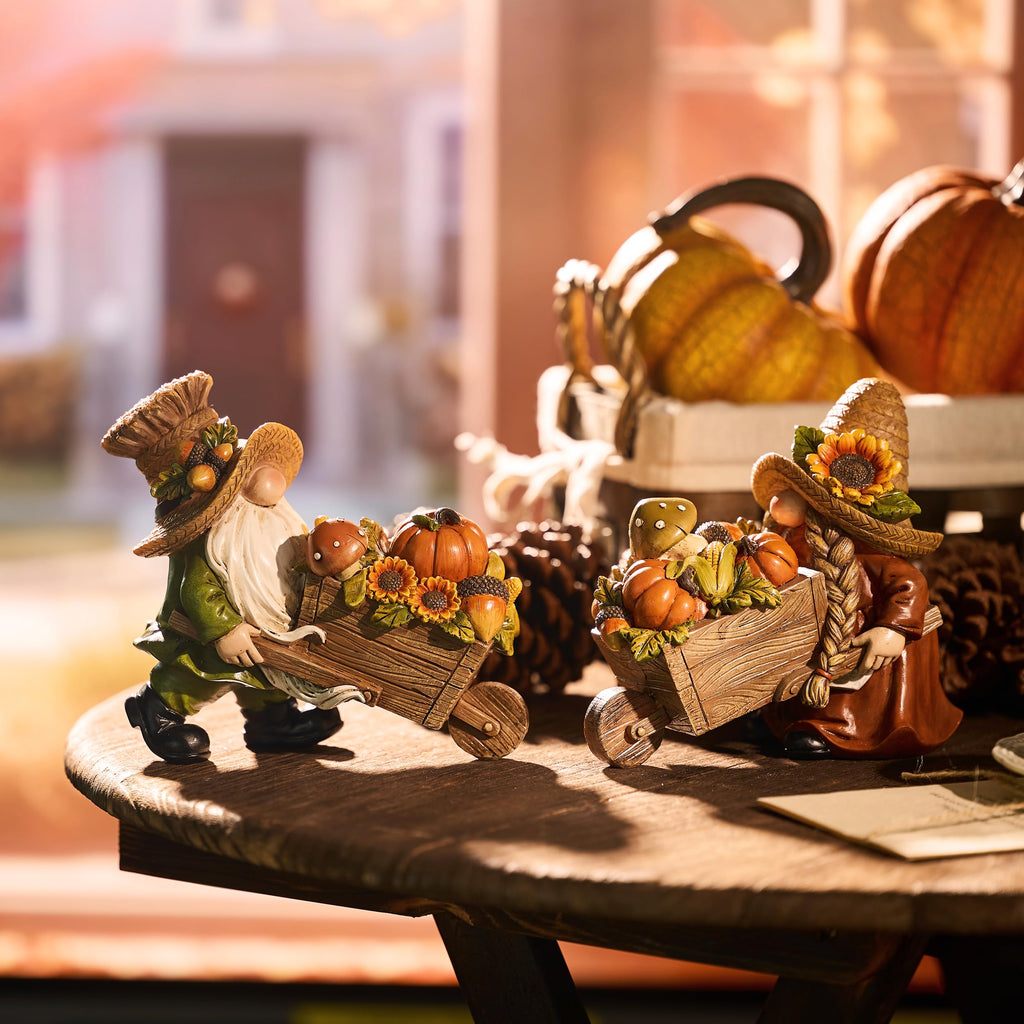 Fall Decorations, 2 Pcs Fall Gnomes Decor for Table Indoor Outdoor, Resin Thanksgiving Decorations Garden Pumpkins