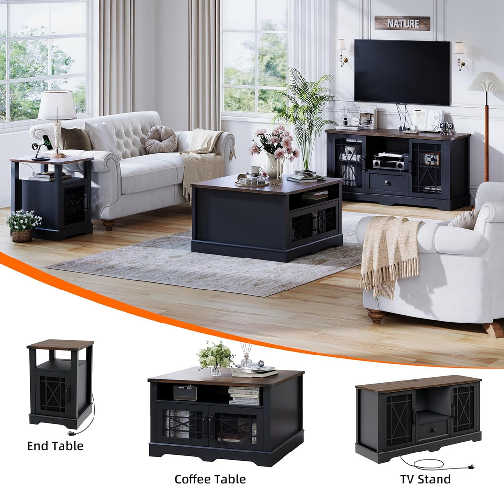 Square Coffee Table, Farmhouse Coffee Tables, Wood Coffee Table with Storage