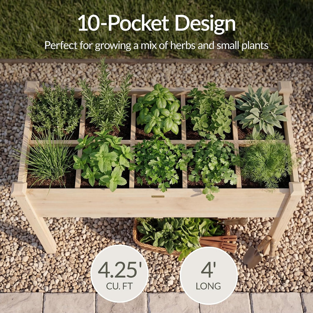 Best Choice Products Raised Herb Garden Bed Planter Box - Elevated Wooden Planter with 10 Grid Growing Compartments
