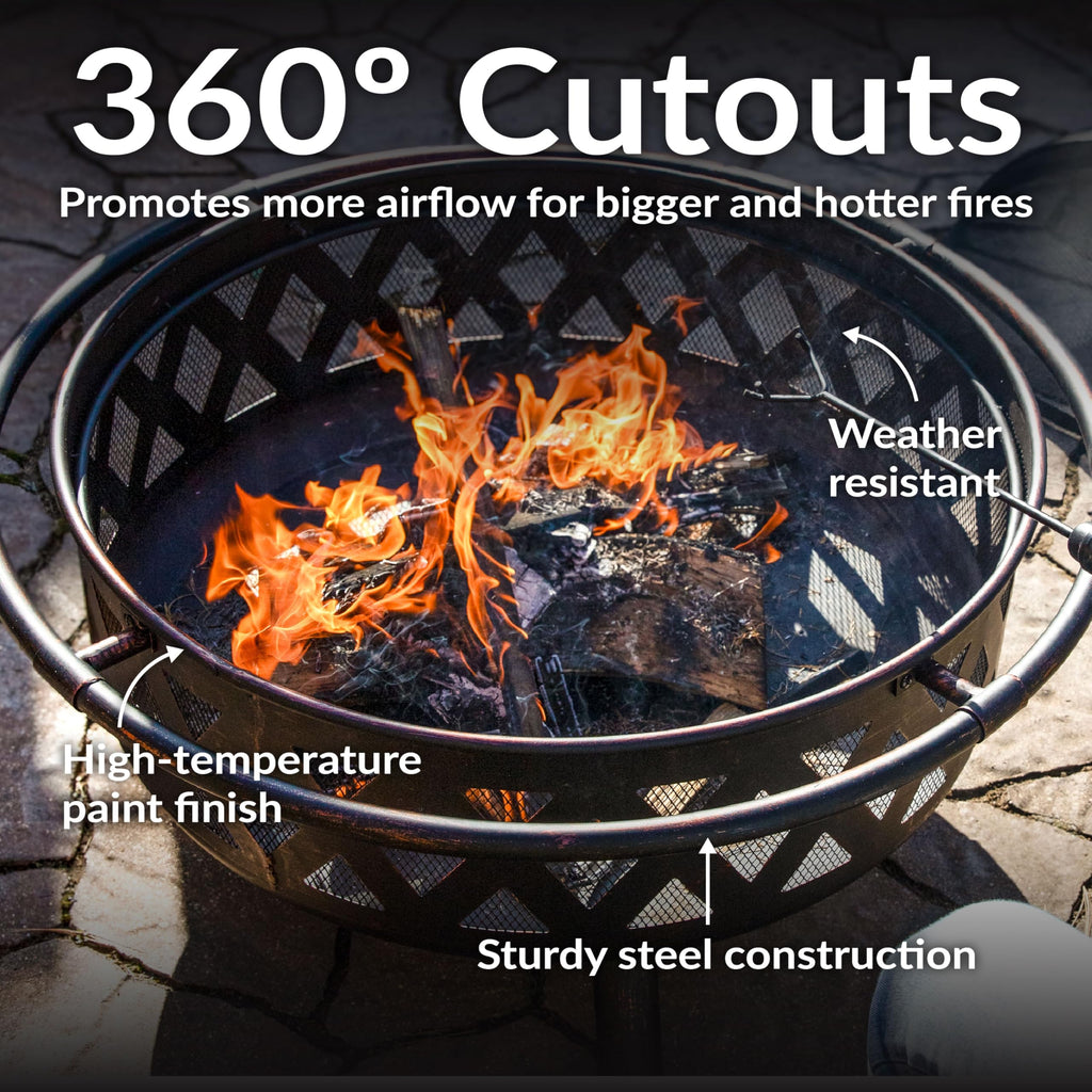 Crossweave 36" Large Outdoor Fire Pit, Wood Burning, Round
