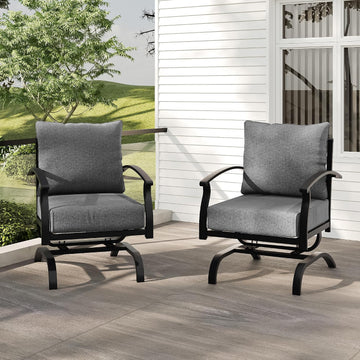 2 Pieces Patio Furniture Set, Outdoor Metal Rocking Chair, Patio Bistro Set Rocker with Thickened Cushions for Porch