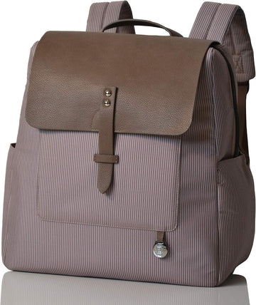 Hastings Pack Latte Backpack Baby Diaper Bag - Luxury Neutral Beige Knapsack 3 in 1 Organising System