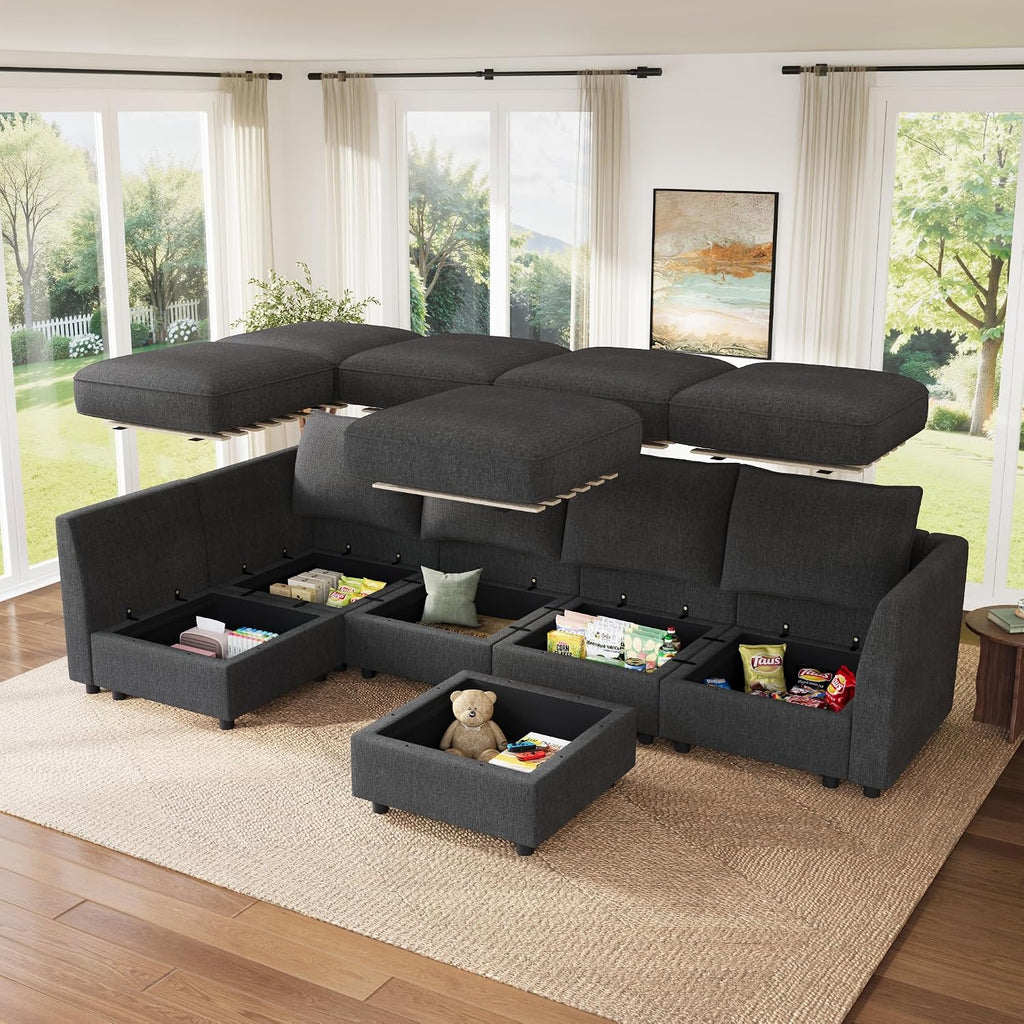 Modular Sectional Couch L Shaped Sectional Sofa with Storage, Convertible Couches - Snowflake Velvet Grey