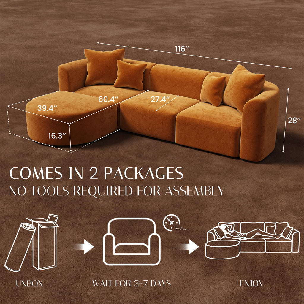116" Modern Curved Sectional Modular Oversized Couches