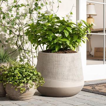 17" Round Planters for Indoor Plants, Blended Tan Large Plant Pot | Planter with Drainage Hole and Rubber