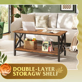 Coffee Table, 39" Modern 2-Tier Center Table with Round Corners, Storage Shelf