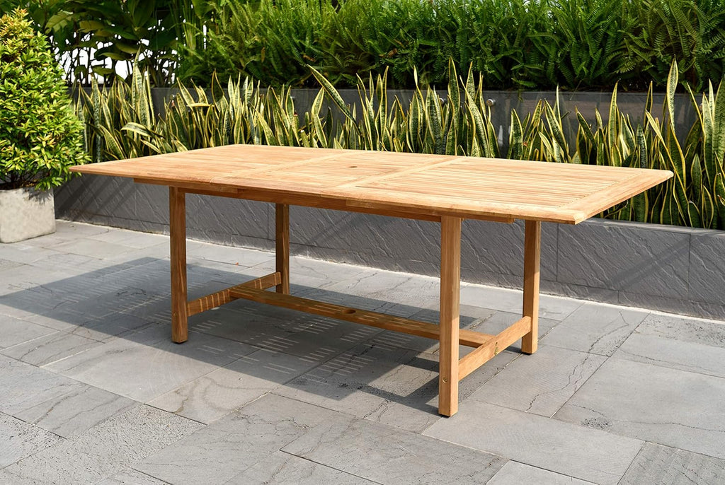 Newcastle 9-Piece Outdoor Rectangular Dining Table Set | Certified Teak | Ideal for Patio and Indoors, Light Brown