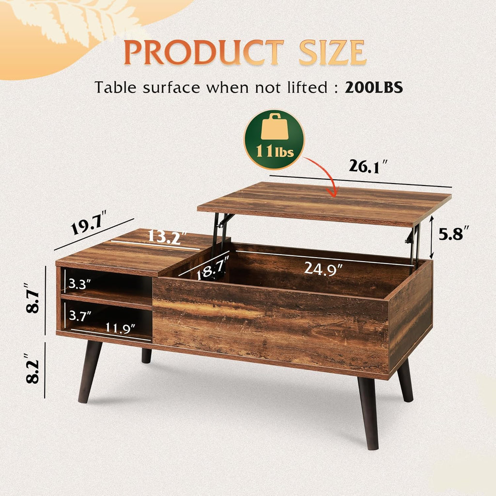 Lift Top Coffee Table,Small Coffee Table with Storage, Adjustable Shelf and Storage Compartment