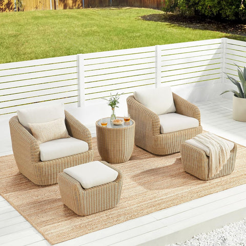 5 Pieces Patio Wicker Furniture Set, Outdoor Rattan Bistro Set with Removable Thickened Cushions