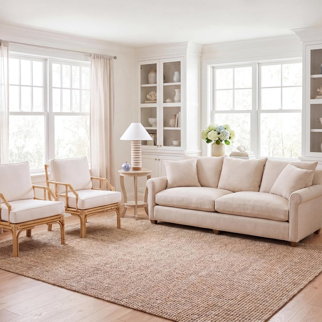 Area Rug 8x10 - Natural Fiber Collection - Large - Natural Brown, Handmade Jute & Coir, Farmhouse Style, Chunky
