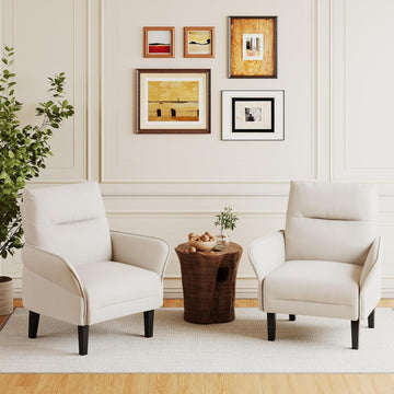 Morden Accent Chair with PU Leather Armrest,Upholstered Chairs Lounge Faux Leather Reading Chairs Side Sitting - Set of 2