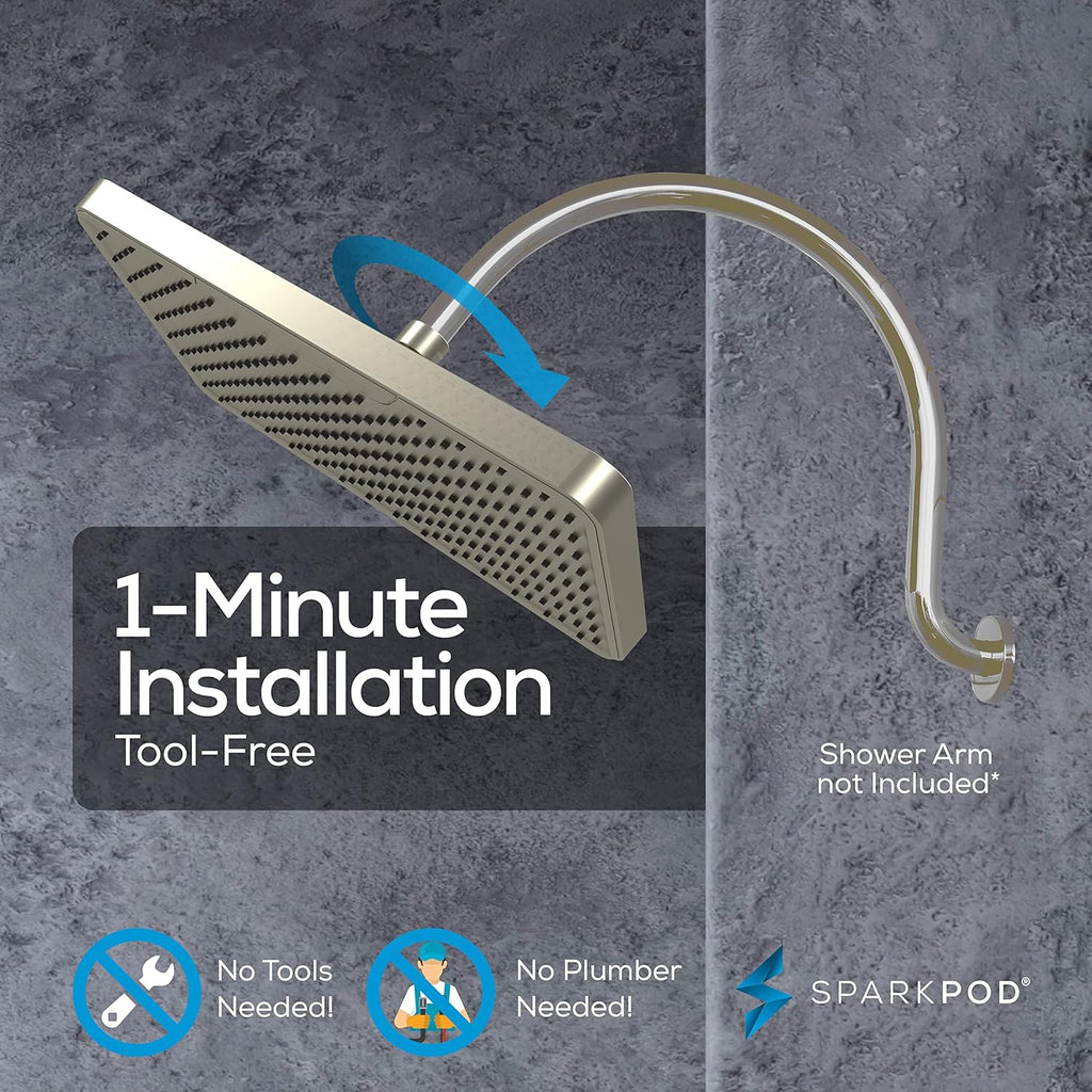 12 Inch Rectangle Rain Shower Head - Ceiling or Wall Mount Rainfall Shower Head - Large Coverage Showerhead