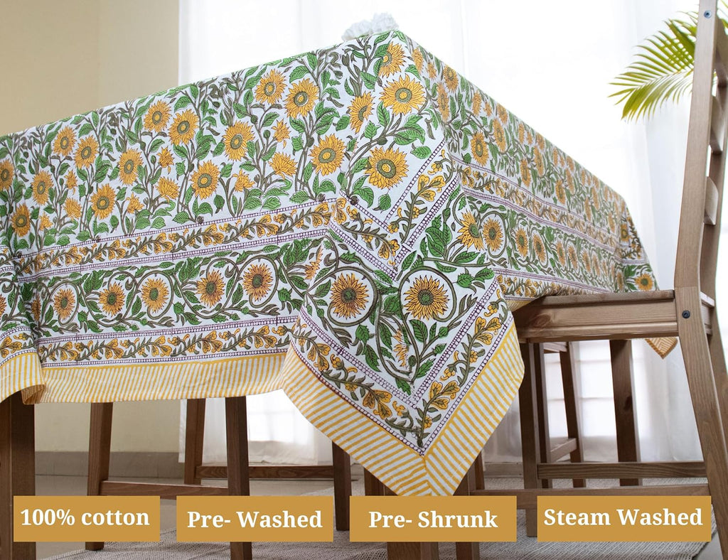 Block Print Table Cloth- 54x108 Inch Rectangle 100% Cotton Handmade Pre-Shrink, Washable for Spring,