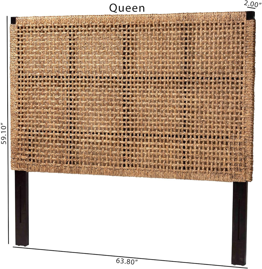 Seagrass and Dark Brown Mahogany Wood King Headboard