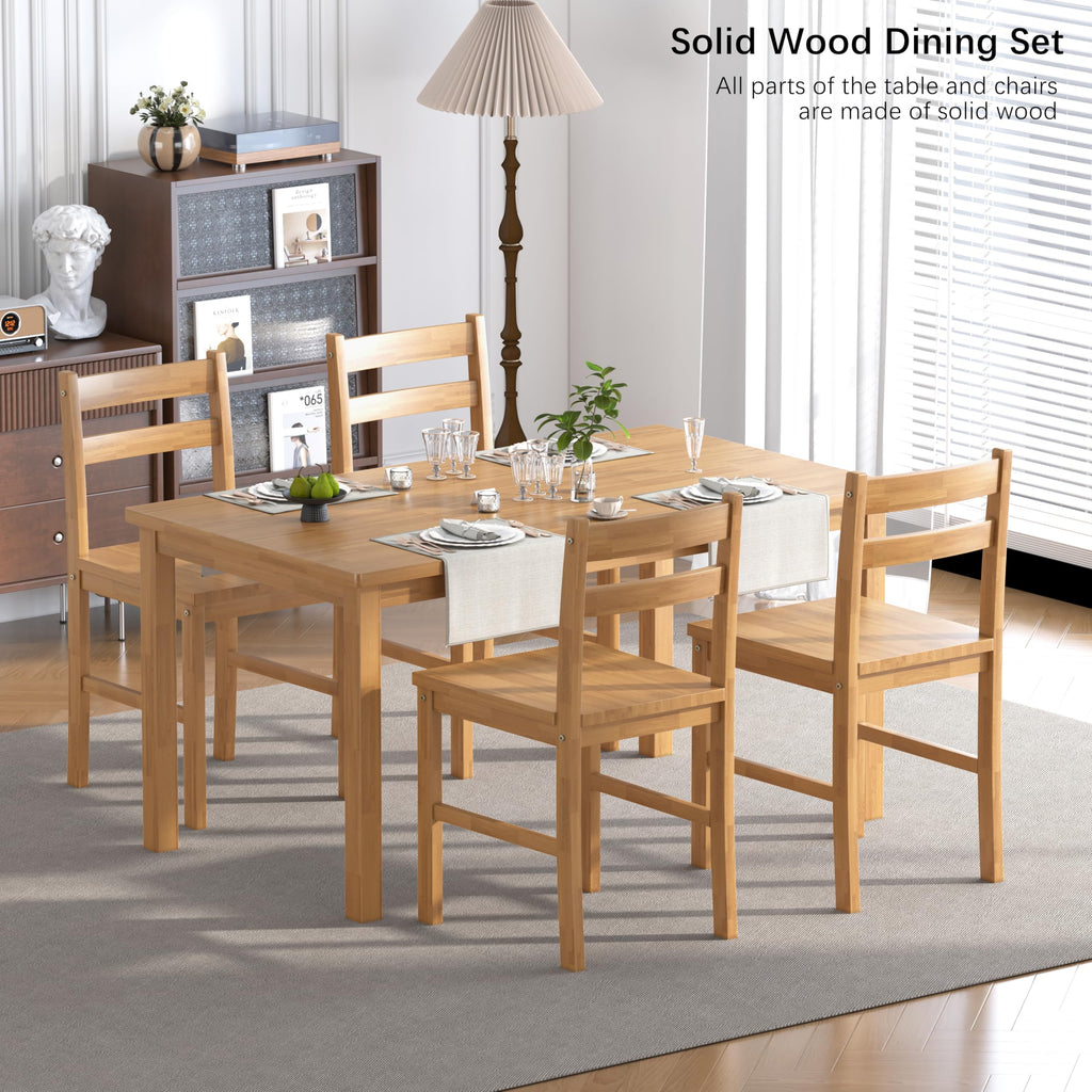 43.3 inch Solid Wood Indoor Modern Rectangular Dining Table Set for 4, Table and 4 Solid Wood Dining Chairs, Bar